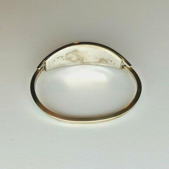 Mexico Alpaca Silver Mother of Pearl Abalone Inlay Flower Bud Bracelet Bangle - Picture 3 of 4